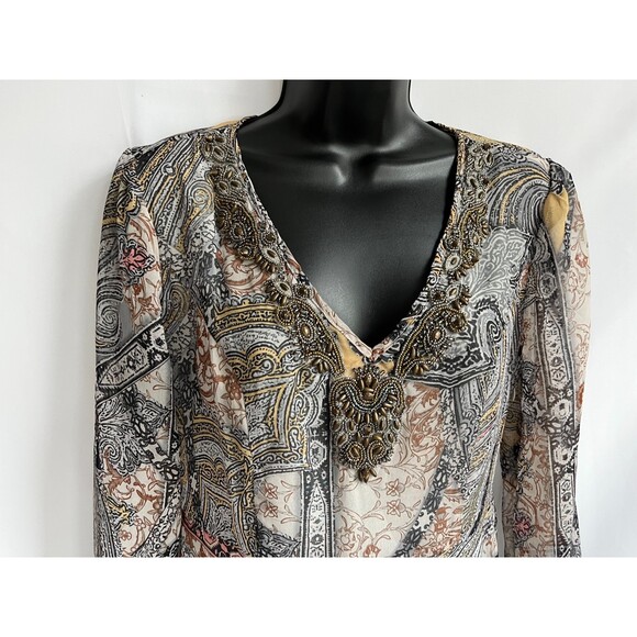 V Christina Y2K Embellished V Neck Paisley Mini Dress Sze S Chiffon Witchy Gypsy - Picture 3 of 10